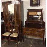 Edwardian bedroom suite comprising wardrobe (with replacement pelmet),