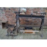 Vintage treadle lathe with motor adaption including headstock/tailstock for wood,