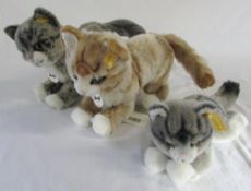 3 Steiff cats - Kitty Katze 22 and 25 and Mizzy Katzo 25 blond