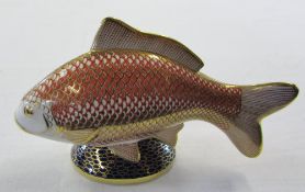 Royal Crown Derby paperweight of a carp with silver stopper L 17 cm