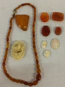 Small amber necklace 7.5g, amber pendant (damaged) 5.