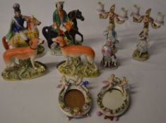 Staffordshire flat back Dick Turpin, two greyhounds and one other figure,
