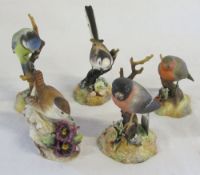 5 Royal Crown Derby birds inc bullfinch, robin,