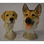 Sherratt & Simpson resin busts of a Labrador and Alsatian