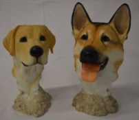 Sherratt & Simpson resin busts of a Labrador and Alsatian