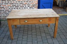 Pitch pine kitchen table with central draw 150cm by 88cm