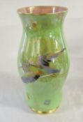 Carlton ware green vase 'sketching bird' pattern H 37 cm (hairline crack)