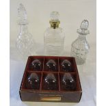 Boxed set of brandy glasses & 3 decanters