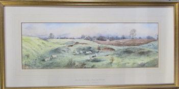 Watercolour 'South Thoresby from the fields' by J M Brookes 73 cm x 37 cm