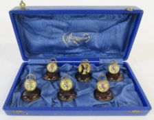 Cased set of 6 reverse crystal intaglio menu/name card holders (5 flowers & 1 dog)