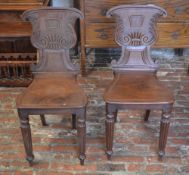Pair of William IV/Victorian hall chairs (one broken leg)