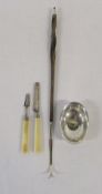 Small silver childs knife and fork Birmingham hallmark together with a silver toddy ladle (needs