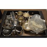 Box of various silver plate including a toast rack,