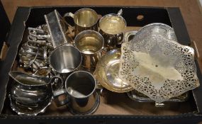 Box of various silver plate including a toast rack,