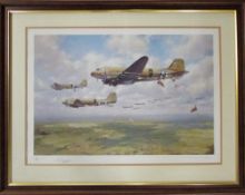 Limited edition print by John Young 'A bold leap - The red berets drop on Arnhem' signed and