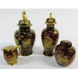 4 pieces of Carlton ware Rouge Royale 'New Mikado' pattern inc two lidded vases H 38 and 42 cm