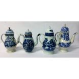 4 late 18th century blue & white coffee pots (all AF)