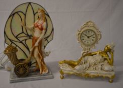 Art Nouveau style modern table lamp and a modern clock