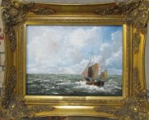 Oil on canvas in a gilt frame of a nautical theme signed lower right 57 cm x 47 cm