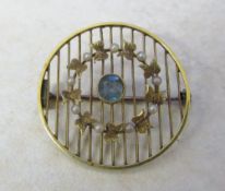 15ct gold aquamarine and seed pearl brooch weight 3.