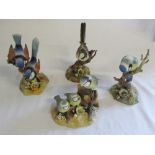 4 Royal Crown Derby bird figures - Blue tit and chicks, Fairy wrens,