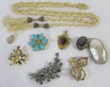 Assorted costume jewellery inc silver brooch