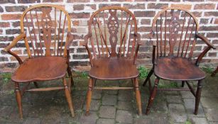 3 early 19th century elm and yew wood wheelback chairs