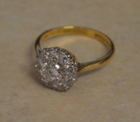 18ct gold and platinum diamond cluster ring, approx total diamonds approx 1.