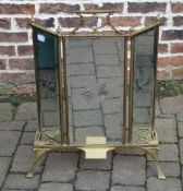 Triptic glass and brass fire screen L 58 cm,