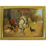 Oil on canvas of a farmyard scene signed C Proctor 1916 41 cm x 31 cm