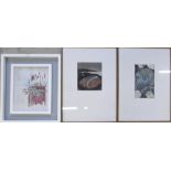 3 abstract charcoal and pastel drawings by Ian Fraser 'Green Stones' (2) and 'Red Pebble'