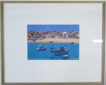 Cornish School acrylic painting 'St Ives harbour summer sun' by Tim Treagust (b.