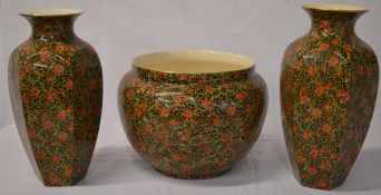 2 Crown Ducal Chintz vases and matching jardiniere