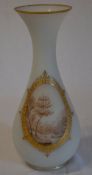 Hand painted frosted glass vase depicting a sepia style landscape scene (small chip to rim)