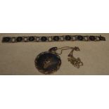 A Siam niello work bracelet and necklace marked sterling