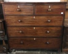 Early Victorian mahogany chest of drawers with turned wooden handles & feet H122cm W130cm