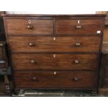 Early Victorian mahogany chest of drawers with turned wooden handles & feet H122cm W130cm