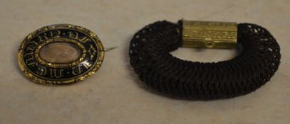 Yellow metal mourning brooch and bangle