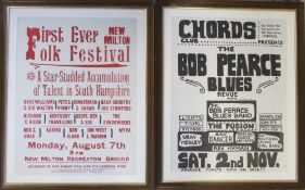 2 original 1960s posters relating to Bob Pearce Blues Revue and First New Milton Folk Festival both