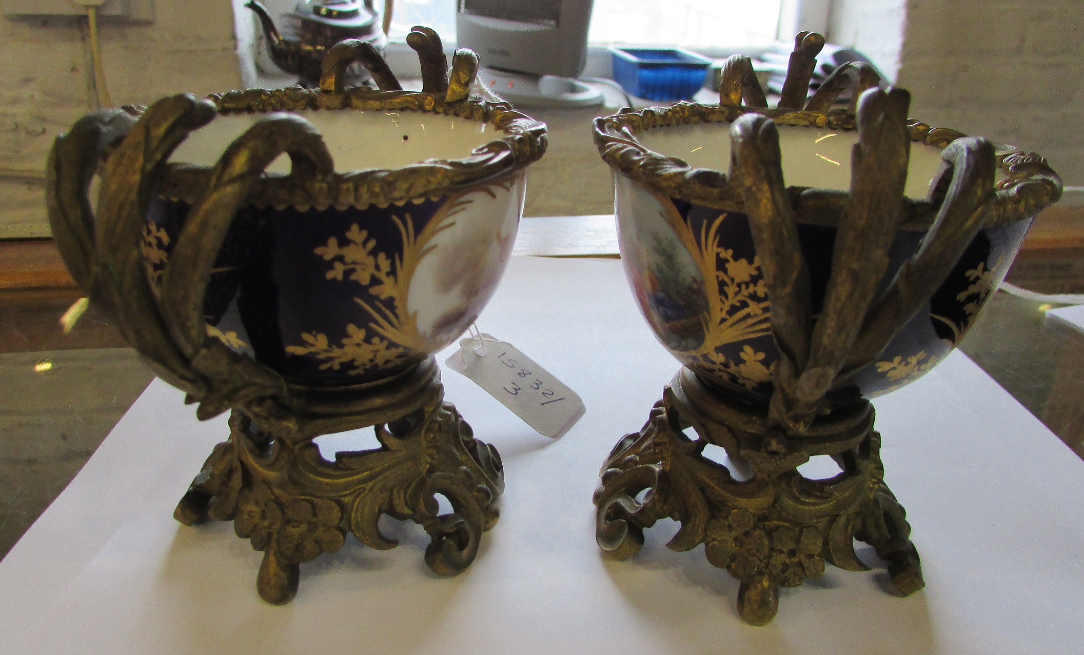 Pair of ormolu mounted Sevres porcelain vases H 9. - Image 8 of 12