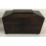 Sarcophagus shape early 19th century tea caddy with 2 internal compartments & replacement mixing