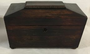 Sarcophagus shape early 19th century tea caddy with 2 internal compartments & replacement mixing