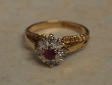 9ct gold diamond and ruby ring, total approx weight 2.