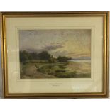 Framed watercolour by Thomas Pyne dated 1912 entitled Sunset at Bradfield (some spotting) 51cm by