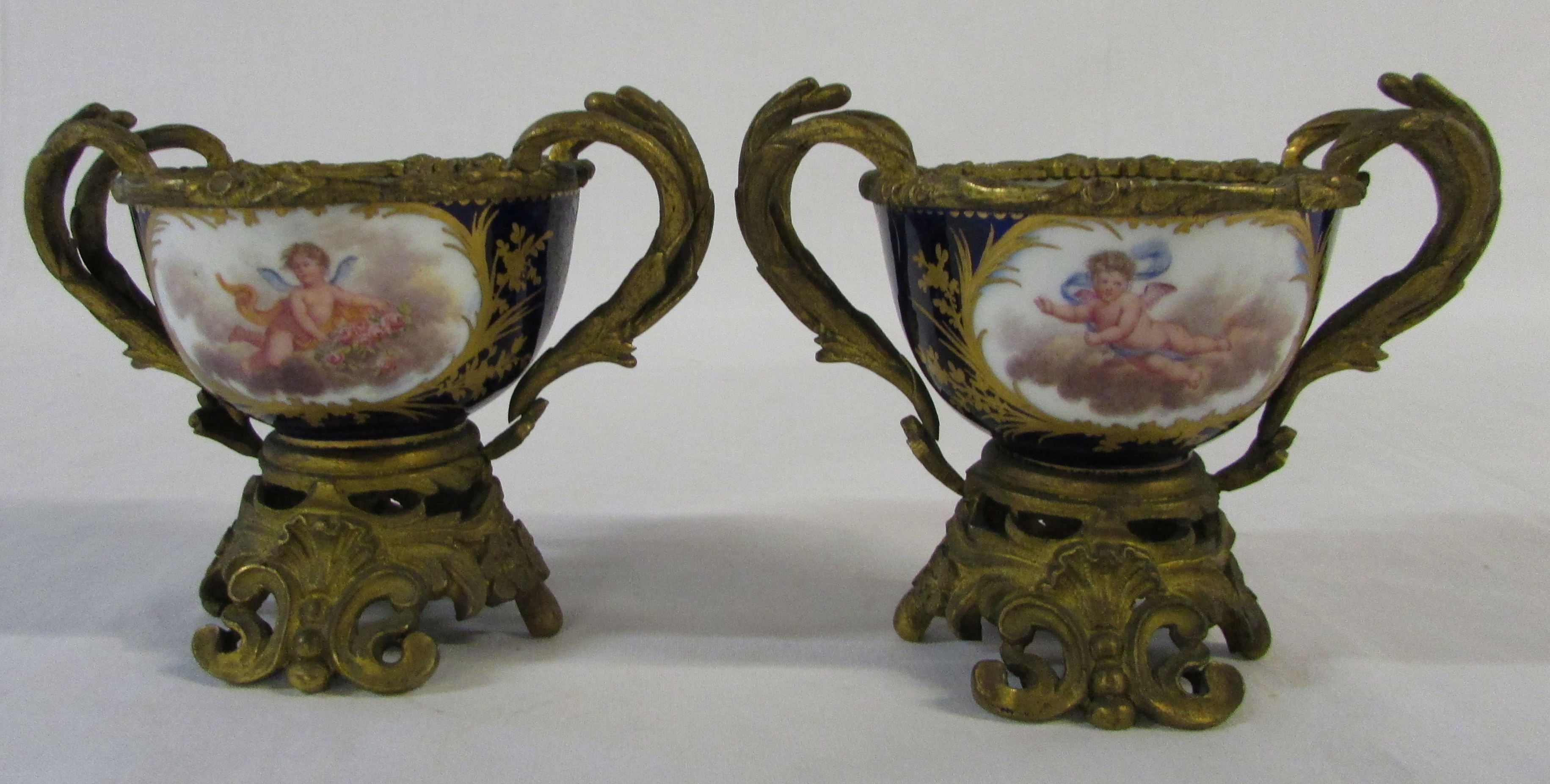 Pair of ormolu mounted Sevres porcelain vases H 9. - Image 2 of 12
