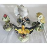 Royal Crown Derby bird figures - woodpecker, gold finch,