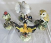 Royal Crown Derby bird figures - woodpecker, gold finch,