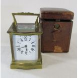 Brass carriage clock H 10 cm (height excluding handle) with case