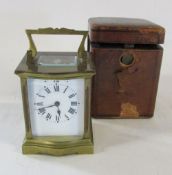 Brass carriage clock H 10 cm (height excluding handle) with case