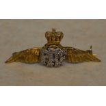9ct gold and diamonds RAF wings brooch,